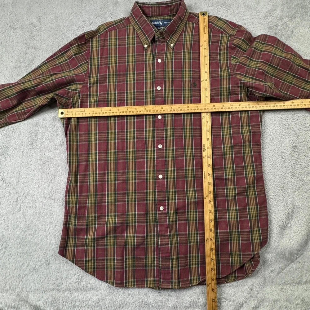Ralph Lauren Classic Fit Plaid‎ Button Down Shirt Mens XL Burgundy Olive Green